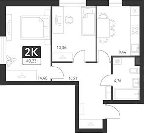 Планировка — Спутник-1, 2-комн., 49 м²