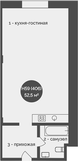 Планировка — У Причала, 1-комн., 53 м²