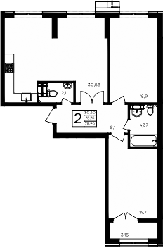 Планировка — Семисчастье, 2-комн., 76 м²