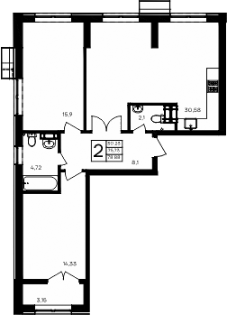 Планировка — Семисчастье, 2-комн., 76 м²