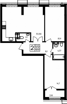 Планировка — Семисчастье, 2-комн., 76 м²