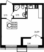 Планировка — Семисчастье, Студия, 34 м²