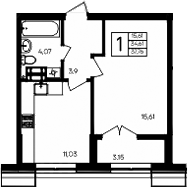 Планировка — Семисчастье, 1-комн., 35 м²