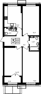 Планировка — Семисчастье, 3-комн., 79 м²