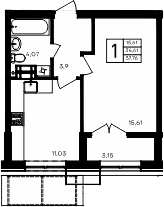 Планировка — Семисчастье, 1-комн., 35 м²