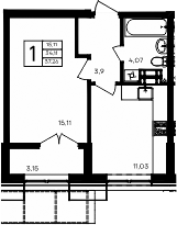 Планировка — Семисчастье, 1-комн., 34 м²