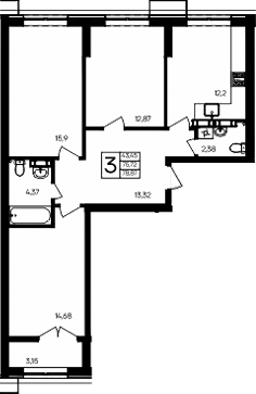 Планировка — Семисчастье, 3-комн., 76 м²
