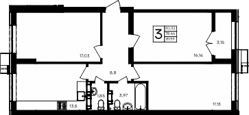 Планировка — Семисчастье, 3-комн., 78 м²