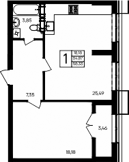Планировка — Семисчастье, 1-комн., 55 м²