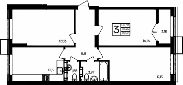 Планировка — Семисчастье, 3-комн., 78 м²