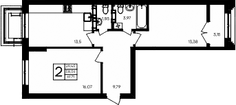 Планировка — Семисчастье, 2-комн., 59 м²