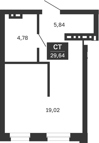 Планировка — Сибирская калина, Студия, 30 м²