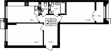 Планировка — Семисчастье, 2-комн., 59 м²