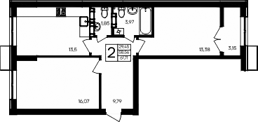 Планировка — Семисчастье, 2-комн., 59 м²