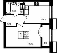 Планировка — Семисчастье, 1-комн., 35 м²