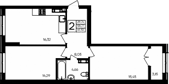 Планировка — Семисчастье, 2-комн., 59 м²