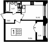 Планировка — Семисчастье, 1-комн., 35 м²