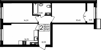 Планировка — Семисчастье, 2-комн., 59 м²