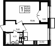 Планировка — Семисчастье, 1-комн., 35 м²