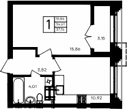 Планировка — Семисчастье, 1-комн., 35 м²