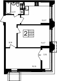 Планировка — Семисчастье, 2-комн., 54 м²