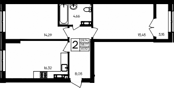 Планировка — Семисчастье, 2-комн., 59 м²