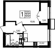 Планировка — Семисчастье, 1-комн., 35 м²