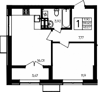 Планировка — Семисчастье, 1-комн., 40 м²