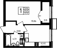 Планировка — Семисчастье, 1-комн., 35 м²