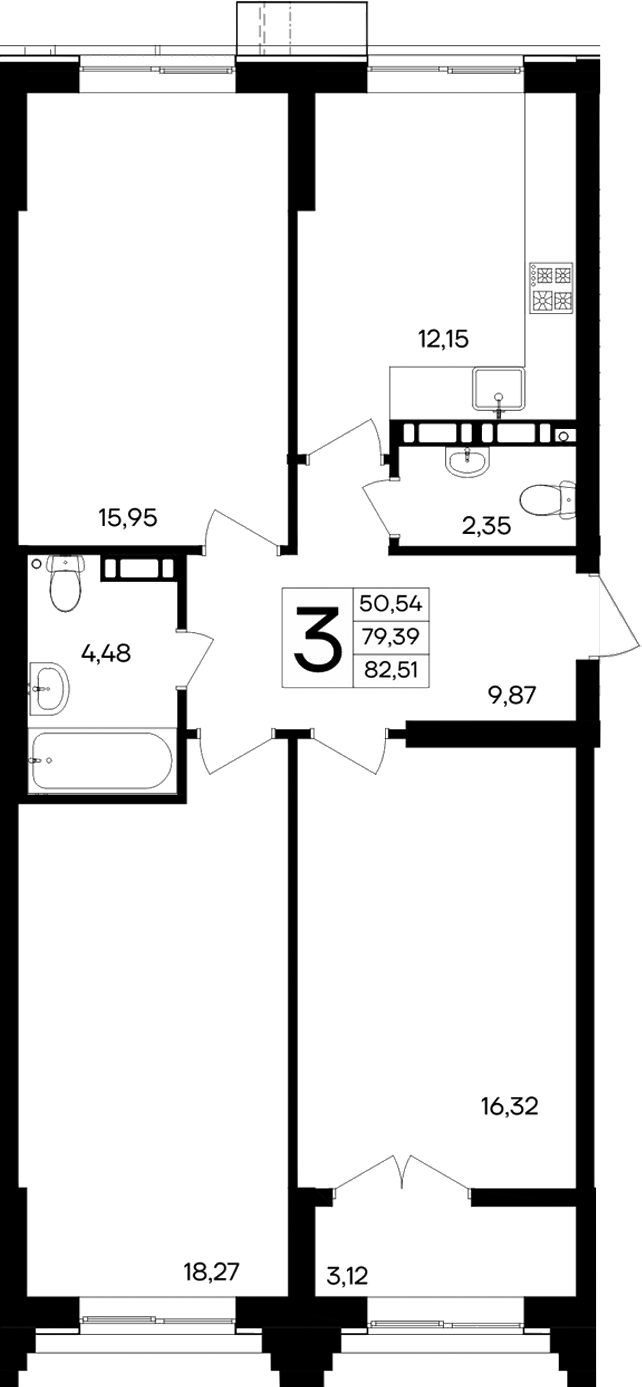Планировка — Семисчастье, 3-комн., 79 м²