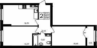 Планировка — Семисчастье, 2-комн., 59 м²