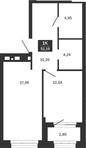 Планировка — Сибирская калина, 1-комн., 49 м²