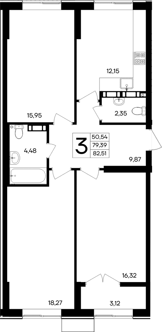 Планировка — Семисчастье, 3-комн., 79 м²