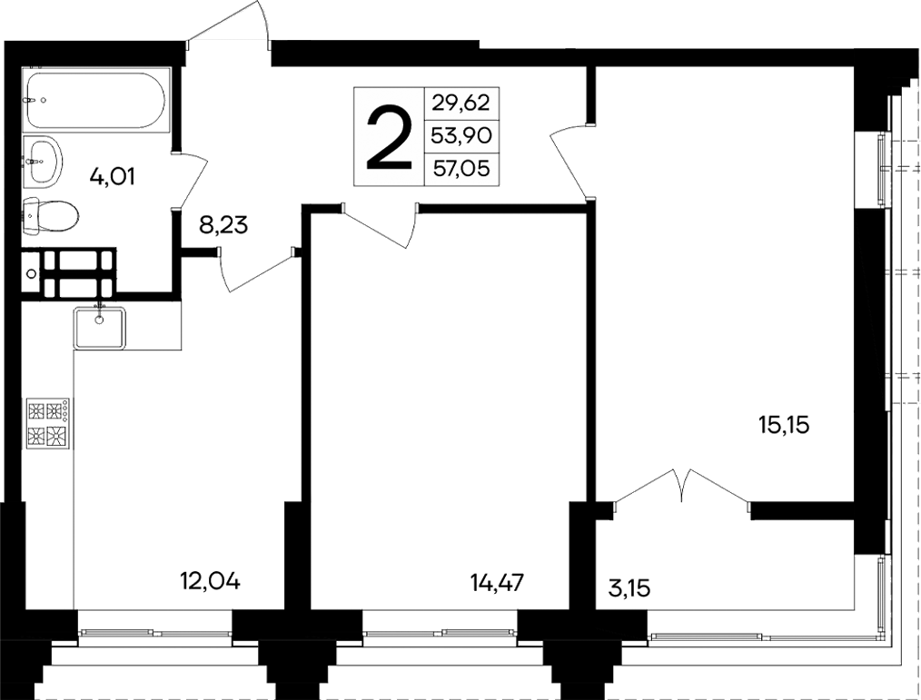 Планировка — Семисчастье, 2-комн., 54 м²