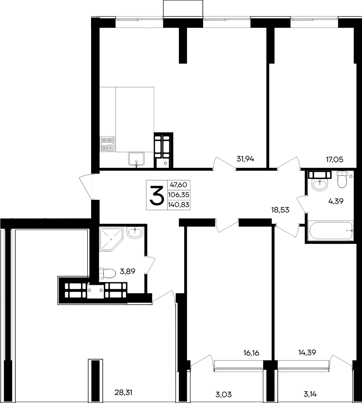 Планировка — Семисчастье, 4-комн., 135 м²