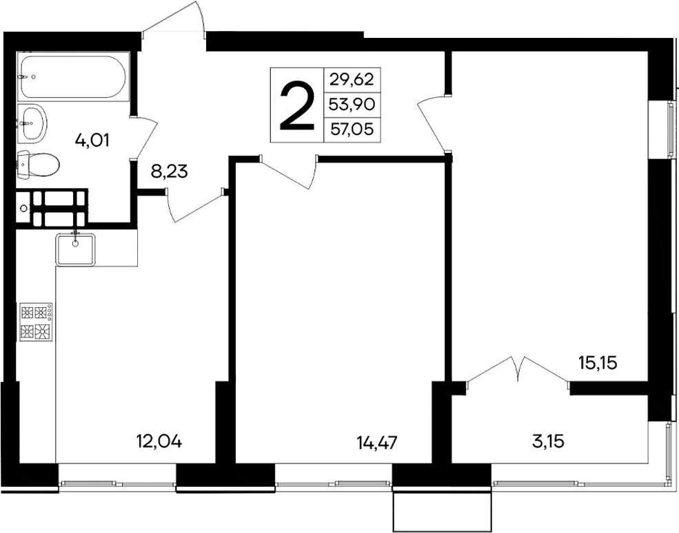 Планировка — Семисчастье, 2-комн., 54 м²