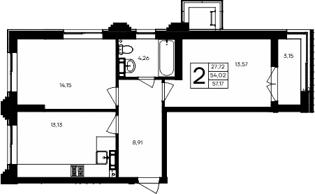 Планировка — Семисчастье, 2-комн., 54 м²