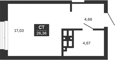 Планировка — Сибирская калина, Студия, 26 м²