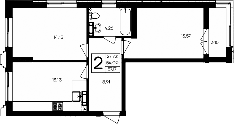 Планировка — Семисчастье, 2-комн., 54 м²