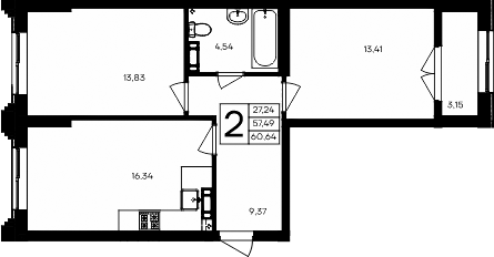 Планировка — Семисчастье, 2-комн., 57 м²