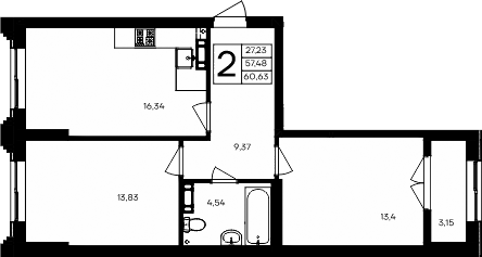 Планировка — Семисчастье, 2-комн., 57 м²