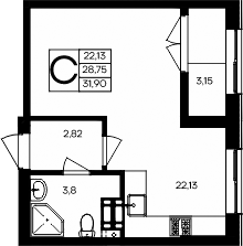 Планировка — Семисчастье, Студия, 29 м²