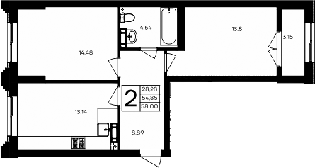 Планировка — Семисчастье, 2-комн., 55 м²