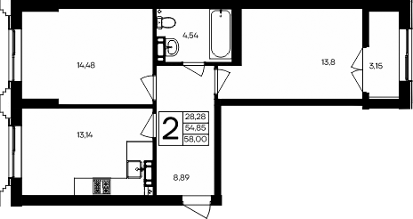 Планировка — Семисчастье, 2-комн., 55 м²