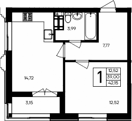 Планировка — Семисчастье, 1-комн., 39 м²