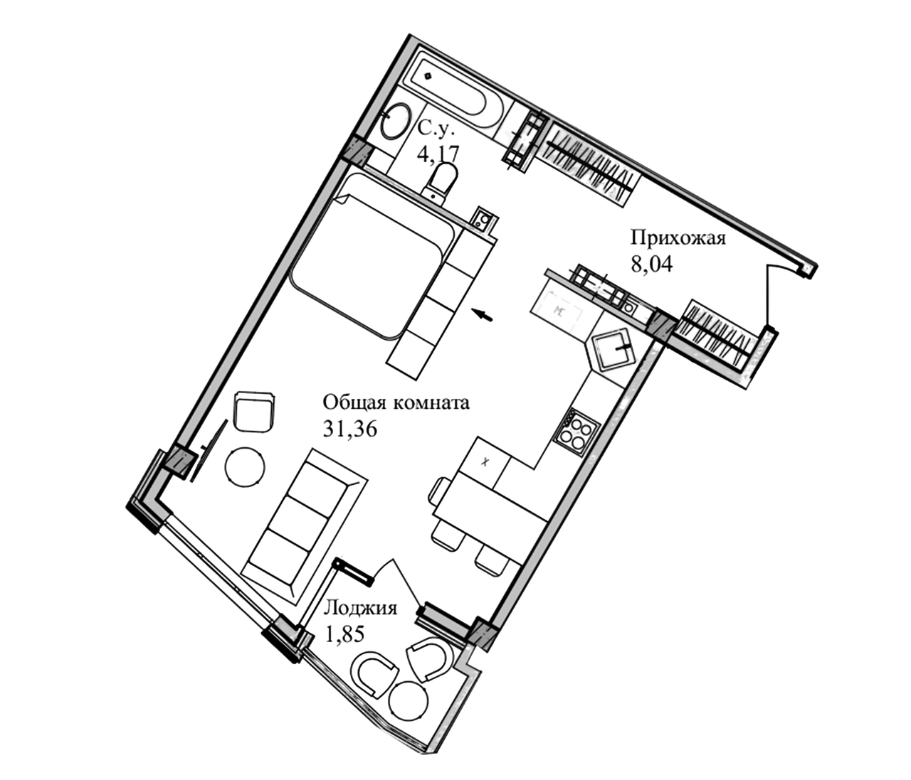 Планировка — Garden, Студия, 46 м²