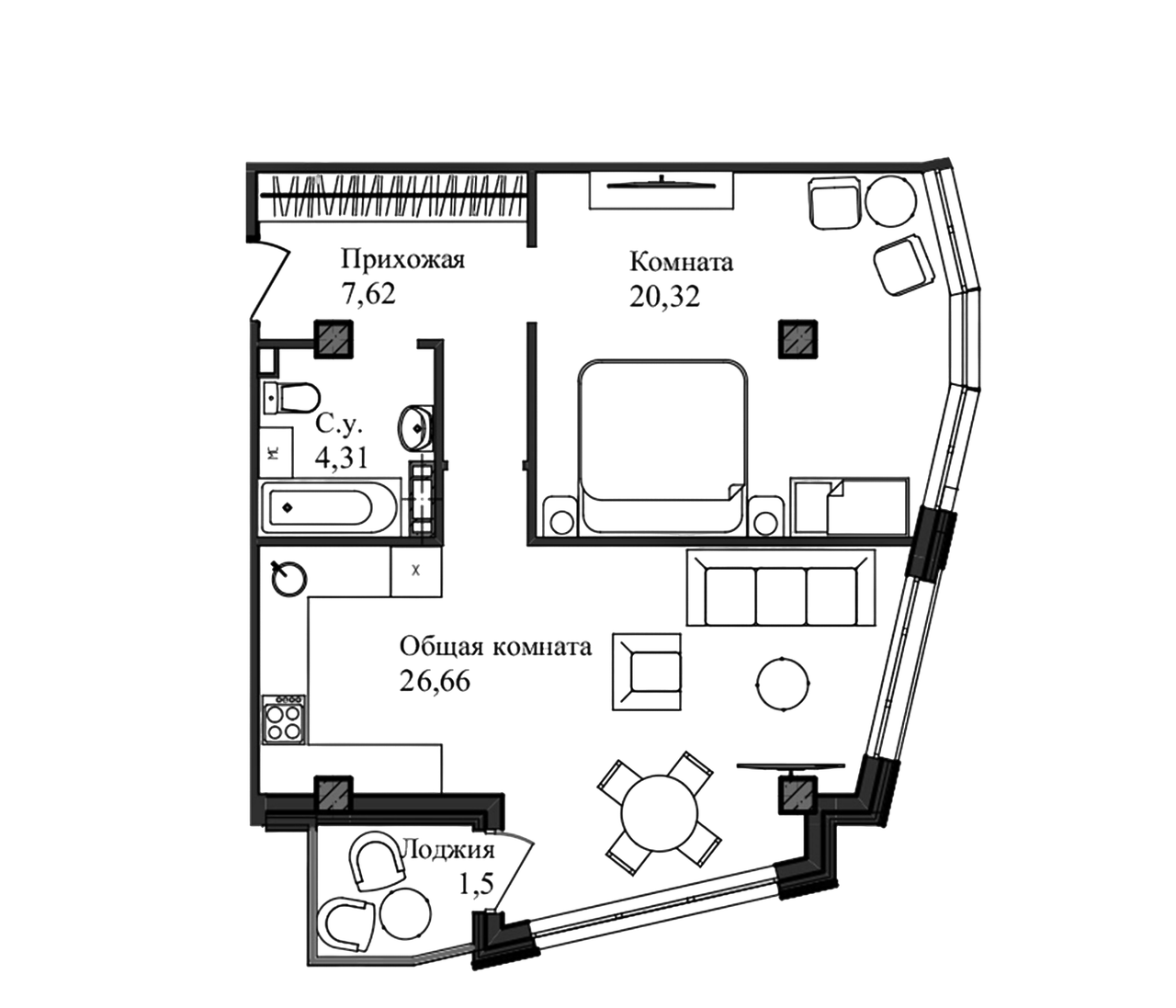 Планировка — Garden, 2-комн., 60 м²