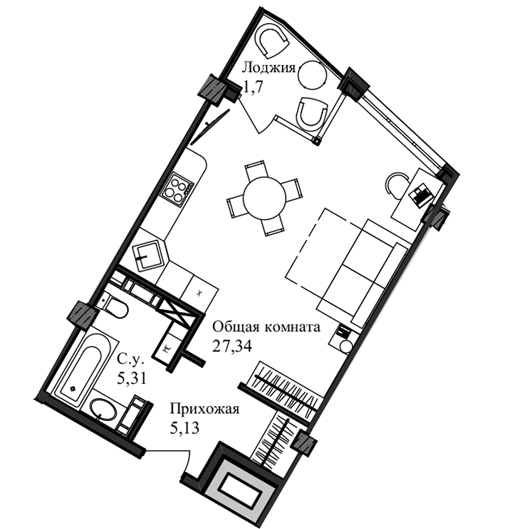 Планировка — Garden, Студия, 40 м²