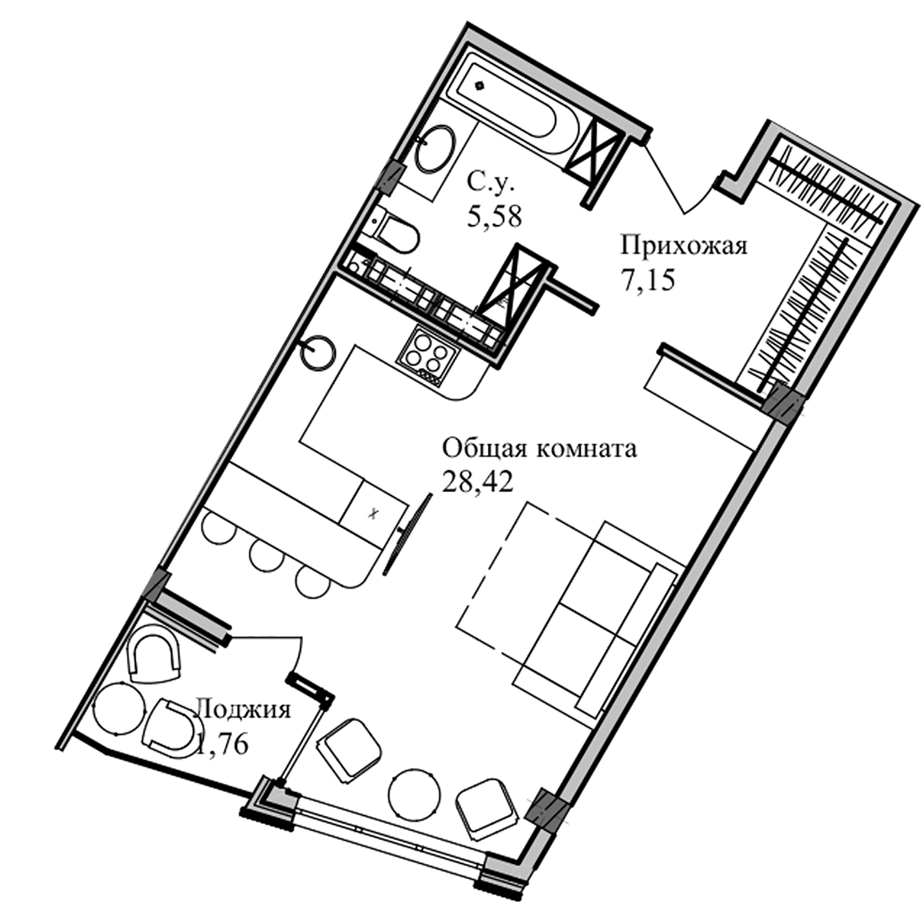 Планировка — Garden, Студия, 43 м²