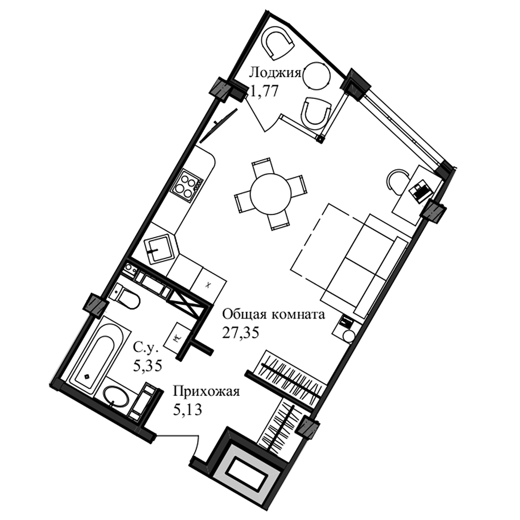 Планировка — Garden, Студия, 39 м²
